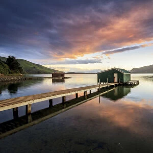 Old boat shed at Hoopers Inlet, Otago Peninsula, New Zealand