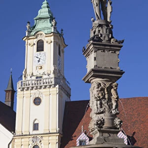 Old Town Hall and Roland Statue in Hlavne Square, Bratislava, Slovakia