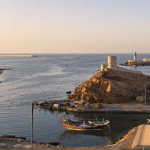 Oman, Sur, Al Ayjah. Al Ayjah Harbour at sunset
