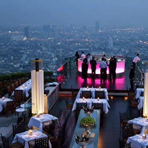 Open air-bar Sirocco Sky Bar and Bangkok in the evening, State Tower, 247 m