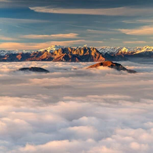 Orobie group at Sunset from Mount Guglielmo above the Clouds, Brescia province, Lombardy