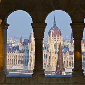 Overview of the Hungarian Parliament Building and the River Danube from Fisherman s