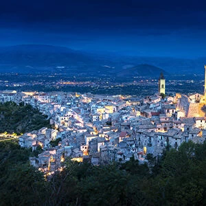 Pacentro at dusk. Europe, Italy, Abruzzo, Pacentro