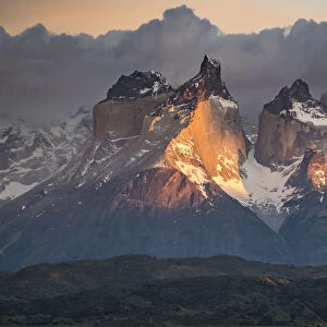 Paine Horns at dawn. Torres del Paine National Park, Ultima Esperanza province, Magallanes