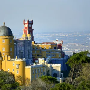 Palacio da Pena, built in the 19th century on the hills above Sintra, in the middle