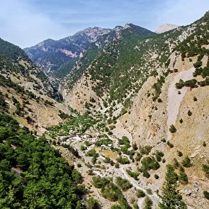 Palea Agia Roumeli, southern way out of the Samaria Gorge, elevated view, Chania Region, Crete, Greece