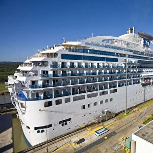 Panama, Panama Canal, Island Princess Cruise ship transitting Miraflores Locks