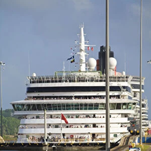 Panama, Panama Canal, Queen Victoria cruise ship on its maiden World Cruise passing