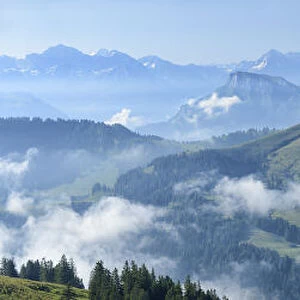 Panorama seen from top of Mount Rigi towards the Alps, Switzerland, North-Eastern