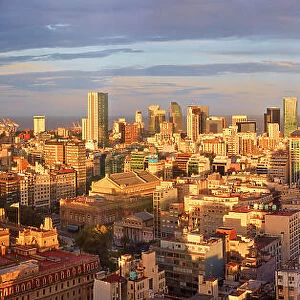 Panoramic view of the Buenos Aires skyline at sunset, Argentina