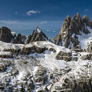 Panoramic view over the Cristallo and Sorapis mountain groups, Dolomites, Veneto, Italy
