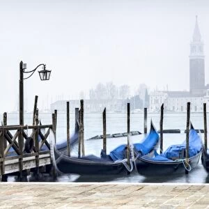 Panoramic view of San Giorgio Maggiore with gondola in the foreground, Venice, Italy
