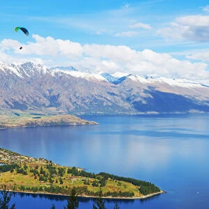 Paragliding over the Remarkables and Lake Wakatipu, Queenstown, South Island, New Zealand