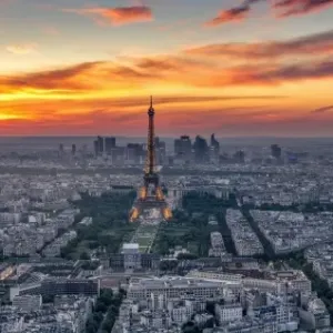 Paris & Eiffel Tower at sunset, Paris, France Paris & Eiffel Tower at sunset, Paris, France
