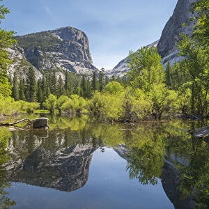 Perfect reflections at Mirror Lake, Yosemite National Park, California, USA. Spring
