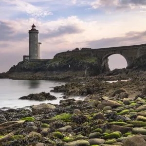 Petit Minou lighthouse at sunset, Plouzana village, Brest district, Finistere, Brittany