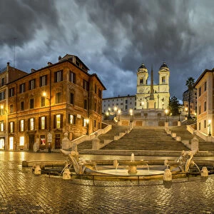 Piazza di Spagna and Spanish Steps by night, Rome, Lazio, Italy