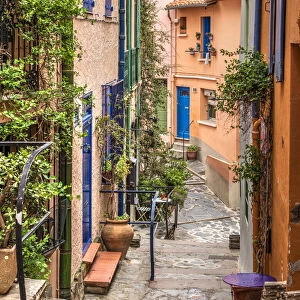 Picturesque corner of the old town, Collioure, Pyrenees-Orientales, France