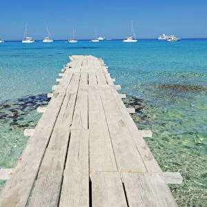Pier in Formentera turquoise waters, Formentera, Baleric Islands, Spain