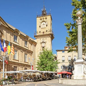 Place de l'Hotel de Ville and Town Hall Clock Tower, Aix-en-Provence, Provence-Alpes-Cote d'Azur, France
