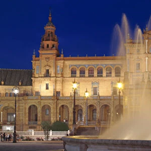 Plaza de Espana at night, Seville, Andalusia, Spain