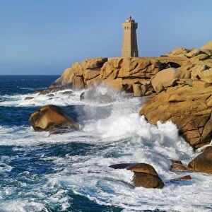 Ploumanach lighthouse on the Cote de Granit Rose (Pink Granite Coast), Cotes d Armor