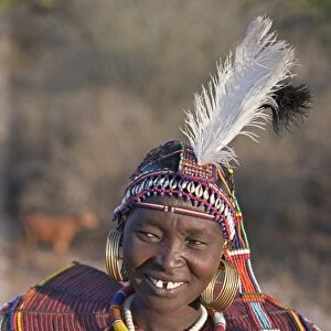 A Pokot woman wearing the traditional beaded ornaments of her tribe which denote her married status
