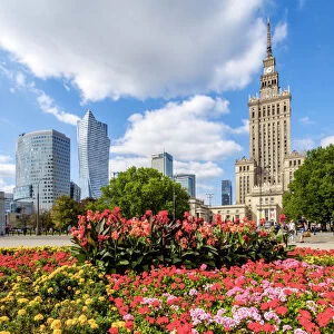 Poland, Masovian Voivodeship, Warsaw, City Center Skyscrapers with Palace of Culture