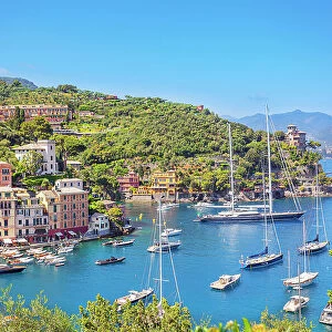Portofino harbour, top view, Portofino, Liguria, Italy