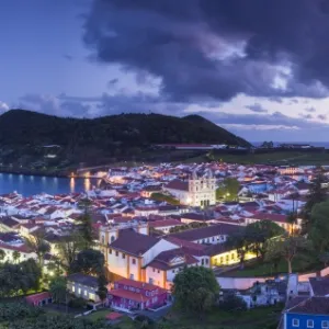 Portugal, Azores, Terceira Island, Angra do Heroismo from Alto da Memoria park