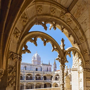 Portugal, Lisbon, Santa Maria de Belem. The gothic cloister of the Jeronimos Monastery
