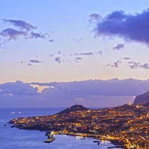 Portugal, Madeira, Funchal, Twilight view of Funchal
