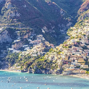 Positano, Amalfi coast, Salerno, Campania, Italy. View of Positano village