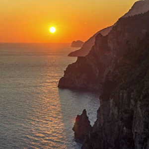Positano, Campania, Italy. Sunset over the Amalfi Coast