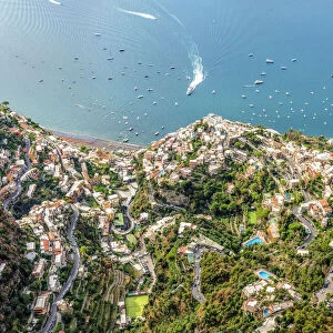 Positano, Salerno province, Campania, Italy. High angle view of Positano