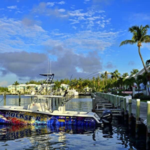 Power boat for deep sea fishing, Hotel Resort Treasure Cay, Abacos Islands, Bahamas