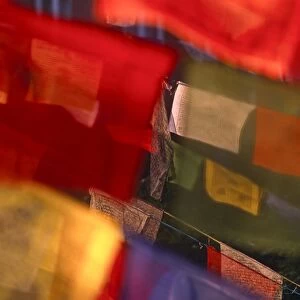Prayer flags festoon the Stupa at Boudinath, a centre of Tibetan Buddhism