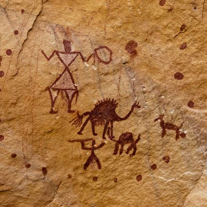 Prehistoric rock paintings, Wadi Teshuinat, Akakus, Sahara desert, Fezzan, Libya