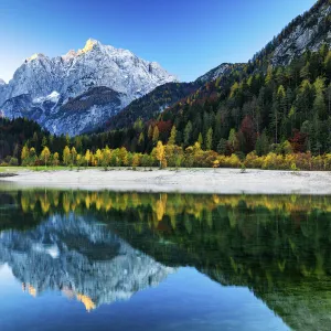 Prisojnik and Mali Razor Reflecting in Jasna Lake, near Kranjska Gora, Slovenia, Europe