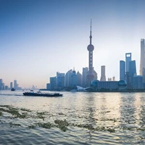 Pudong skyline across the Huangpu river, The Bund, Shanghai, China