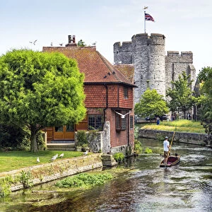 Punting on the River Stour towards Westgate Towers, Canterbury, Kent, England