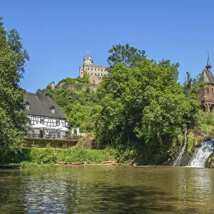 Pyrmont Mill with Pyrmont Castle, Roes, Eifel, Rhineland-Palatinate, Germany