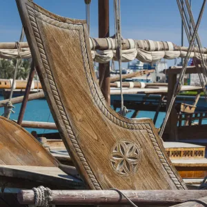 Qatar, Doha, Dhows on Doha Bay, detail