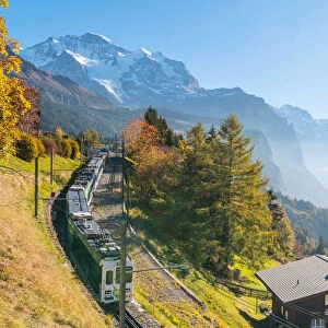 The railway from Lauterbrunnen to Wengen. Wengen, Canton of Bern, Switzerland, Europe