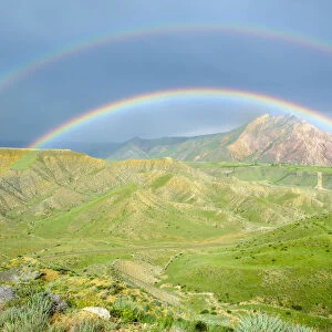 Rainbow over dramatic landscape, near Lanjazat, Ararat Province, Armenia