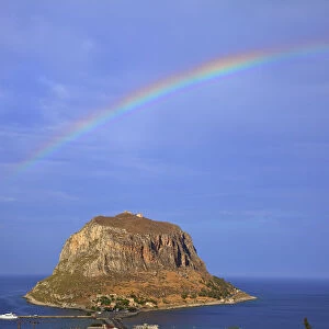 Rainbow Over Monemvasia, Laconia, The Peloponnese, Greece, Southern Europe