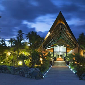 Reception of Mana Island Resort at dusk, Mana Island, Mamanuca Islands, Fiji (PR)