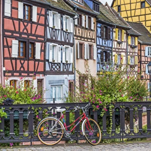 Red Bike & Timbered Buildings, Colmer, Alsace, France