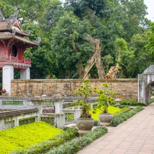 Red pagoda at Temple of Literature, Dong Da District, Hanoi, Vietnam