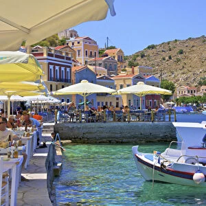 Restaurant In Symi Harbour, Symi, Dodecanese, Greek Islands, Greece, Europe